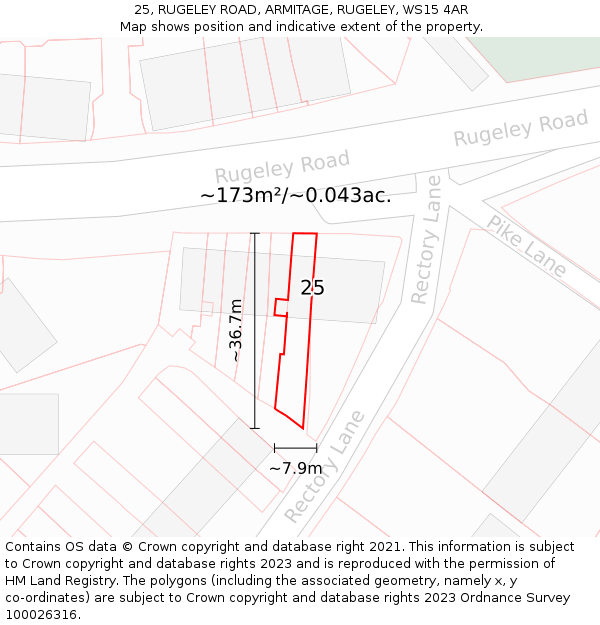 25, RUGELEY ROAD, ARMITAGE, RUGELEY, WS15 4AR: Plot and title map