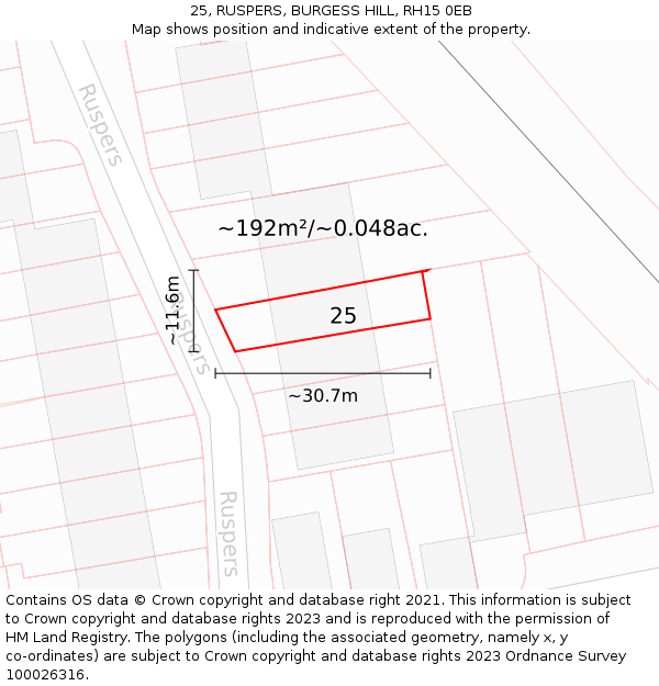 25, RUSPERS, BURGESS HILL, RH15 0EB: Plot and title map