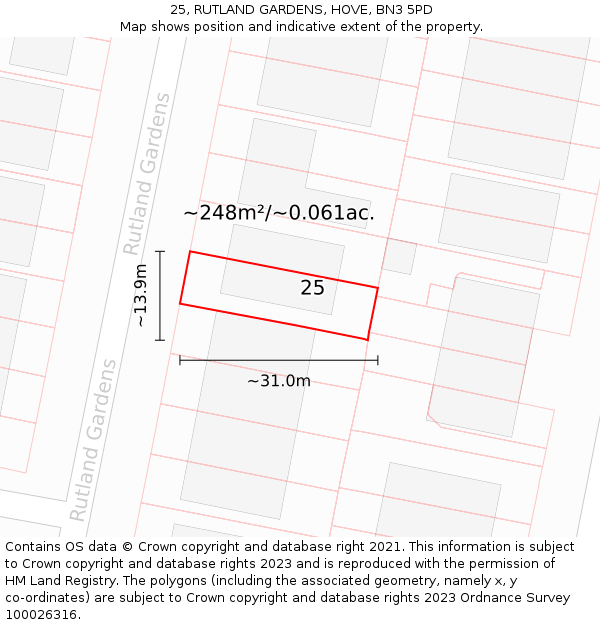 25, RUTLAND GARDENS, HOVE, BN3 5PD: Plot and title map