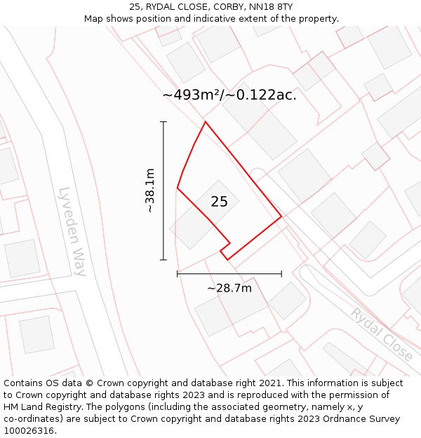 25, RYDAL CLOSE, CORBY, NN18 8TY: Plot and title map