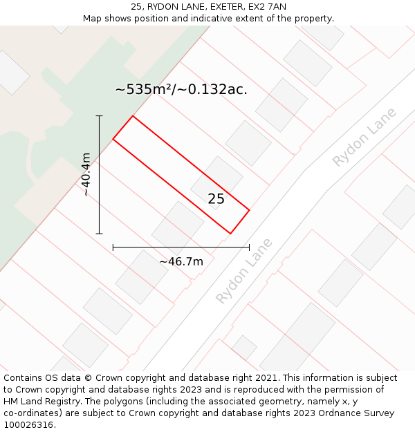 25, RYDON LANE, EXETER, EX2 7AN: Plot and title map