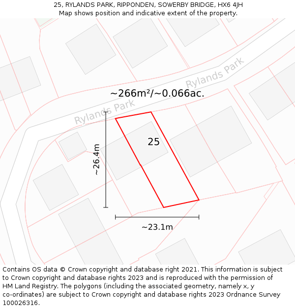 25, RYLANDS PARK, RIPPONDEN, SOWERBY BRIDGE, HX6 4JH: Plot and title map