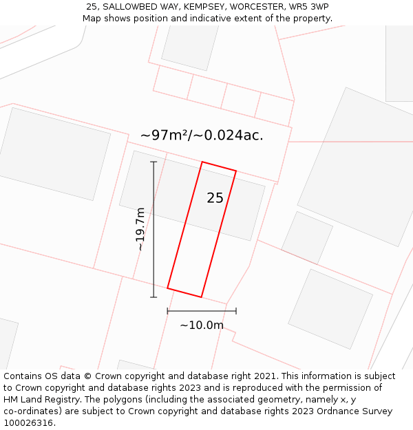 25, SALLOWBED WAY, KEMPSEY, WORCESTER, WR5 3WP: Plot and title map