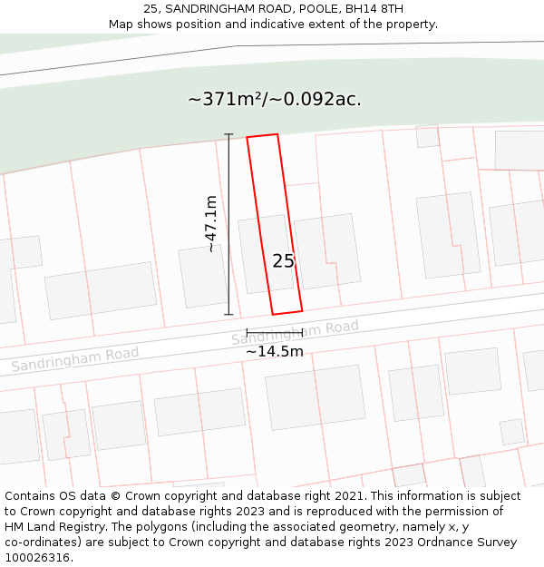 25, SANDRINGHAM ROAD, POOLE, BH14 8TH: Plot and title map