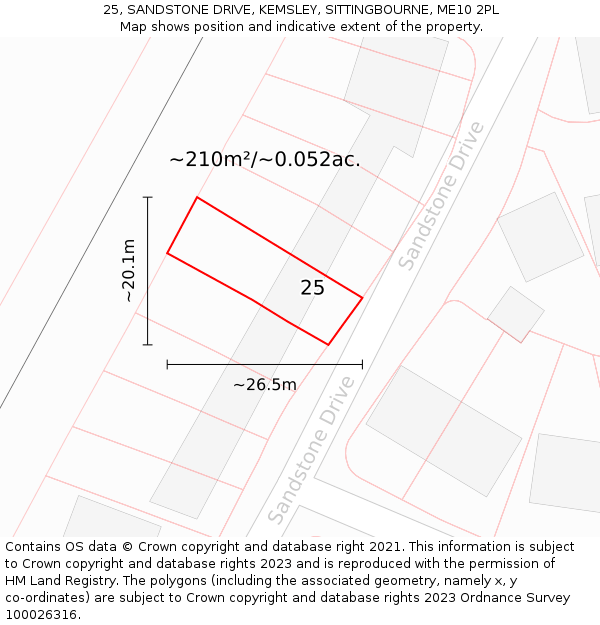 25, SANDSTONE DRIVE, KEMSLEY, SITTINGBOURNE, ME10 2PL: Plot and title map