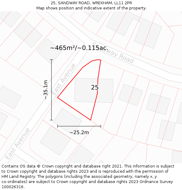 25, SANDWAY ROAD, WREXHAM, LL11 2PR: Plot and title map