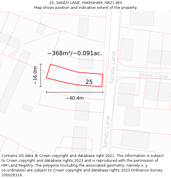25, SANDY LANE, FAKENHAM, NR21 9EX: Plot and title map