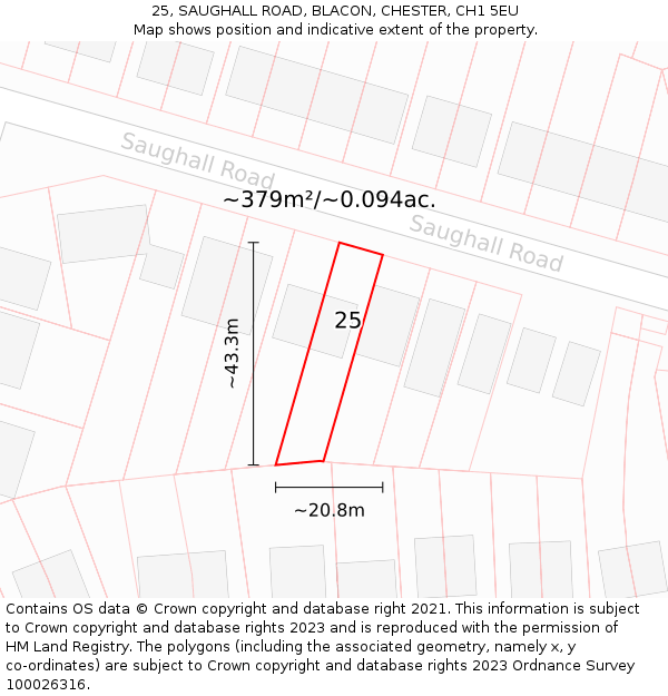 25, SAUGHALL ROAD, BLACON, CHESTER, CH1 5EU: Plot and title map