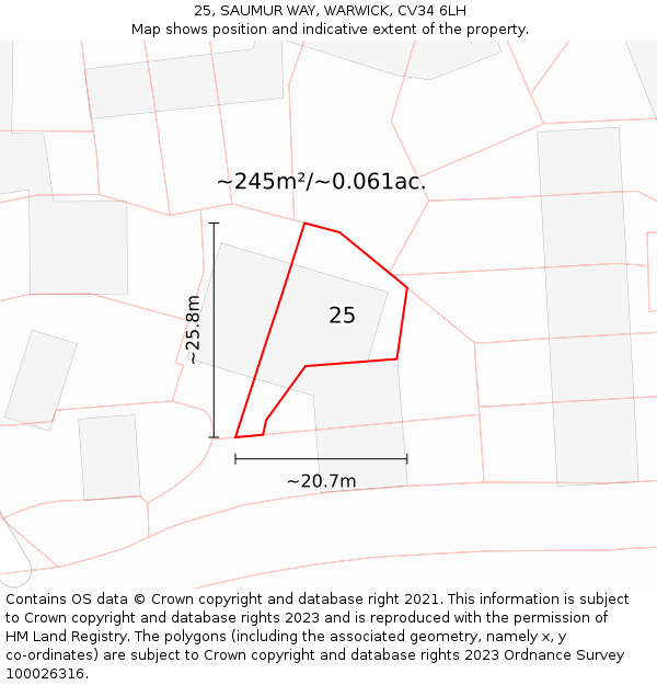 25, SAUMUR WAY, WARWICK, CV34 6LH: Plot and title map