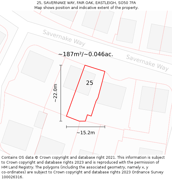 25, SAVERNAKE WAY, FAIR OAK, EASTLEIGH, SO50 7FA: Plot and title map