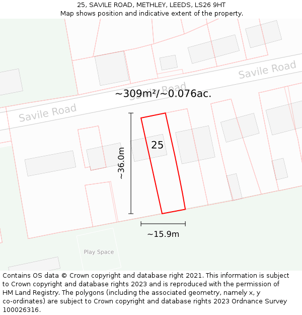 25, SAVILE ROAD, METHLEY, LEEDS, LS26 9HT: Plot and title map