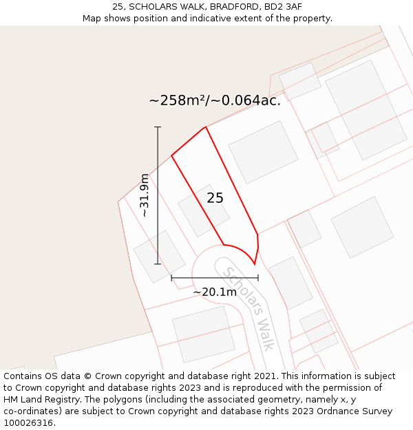 25, SCHOLARS WALK, BRADFORD, BD2 3AF: Plot and title map