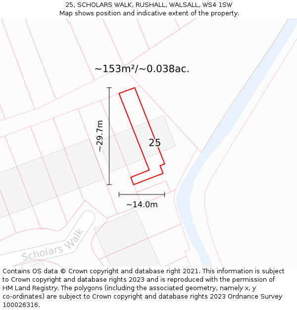 25, SCHOLARS WALK, RUSHALL, WALSALL, WS4 1SW: Plot and title map