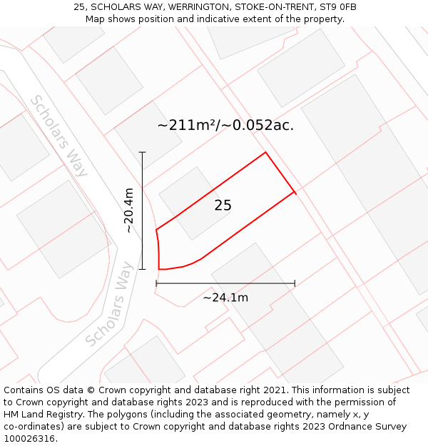 25, SCHOLARS WAY, WERRINGTON, STOKE-ON-TRENT, ST9 0FB: Plot and title map