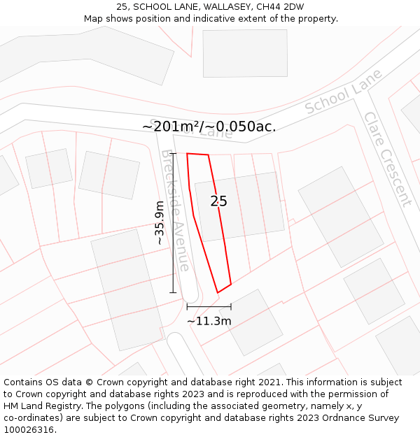 25, SCHOOL LANE, WALLASEY, CH44 2DW: Plot and title map