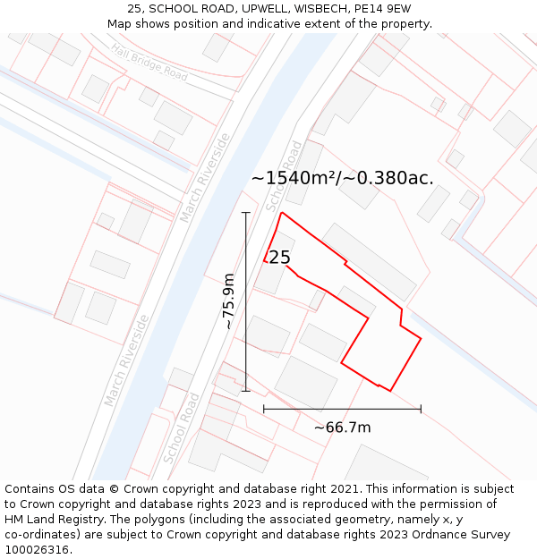 25, SCHOOL ROAD, UPWELL, WISBECH, PE14 9EW: Plot and title map