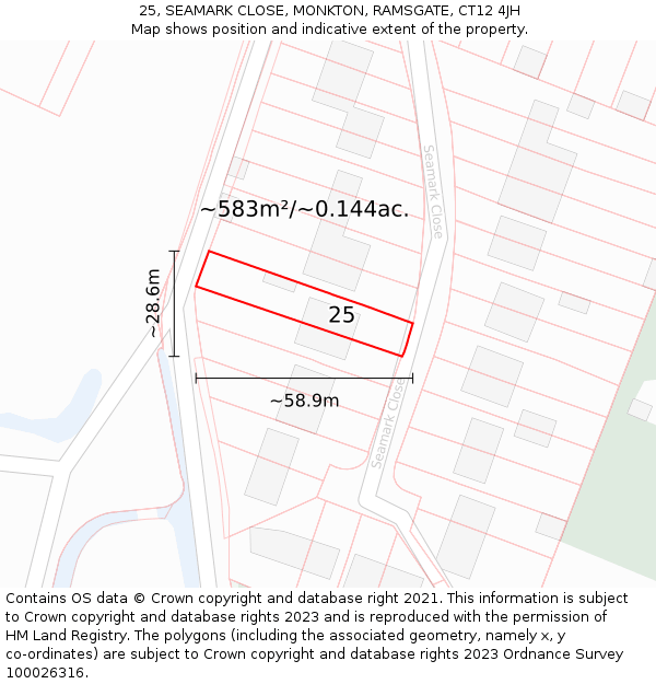 25, SEAMARK CLOSE, MONKTON, RAMSGATE, CT12 4JH: Plot and title map