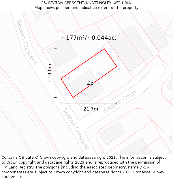 25, SEATON CRESCENT, KNOTTINGLEY, WF11 0HU: Plot and title map