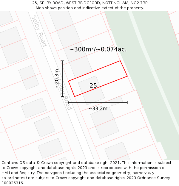 25, SELBY ROAD, WEST BRIDGFORD, NOTTINGHAM, NG2 7BP: Plot and title map