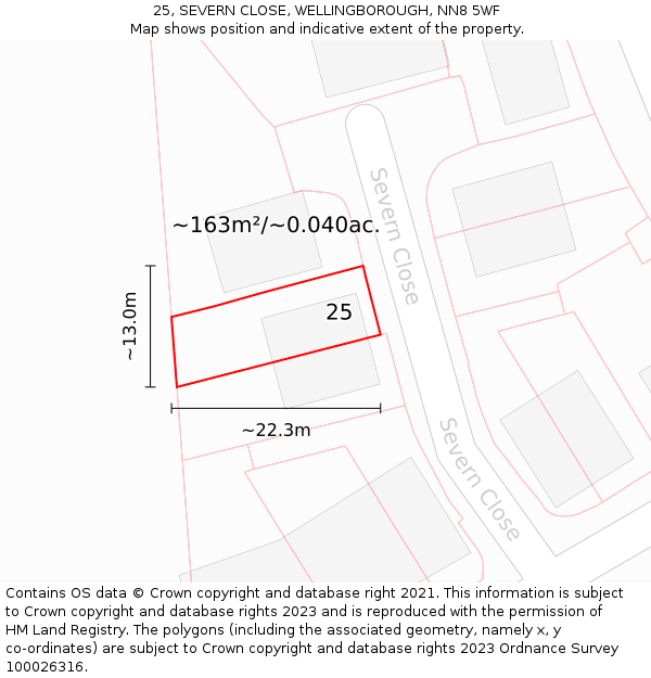 25, SEVERN CLOSE, WELLINGBOROUGH, NN8 5WF: Plot and title map