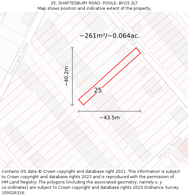 25, SHAFTESBURY ROAD, POOLE, BH15 2LT: Plot and title map