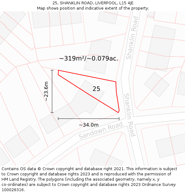 25, SHANKLIN ROAD, LIVERPOOL, L15 4JE: Plot and title map