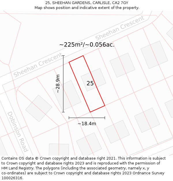 25, SHEEHAN GARDENS, CARLISLE, CA2 7GY: Plot and title map