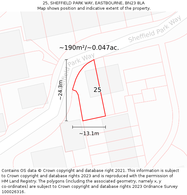 25, SHEFFIELD PARK WAY, EASTBOURNE, BN23 8LA: Plot and title map