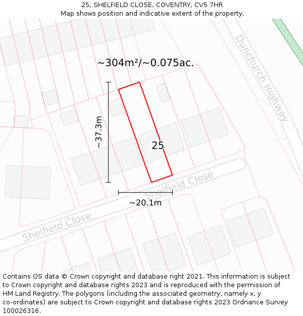 25, SHELFIELD CLOSE, COVENTRY, CV5 7HR: Plot and title map