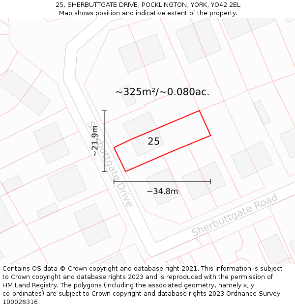 25, SHERBUTTGATE DRIVE, POCKLINGTON, YORK, YO42 2EL: Plot and title map