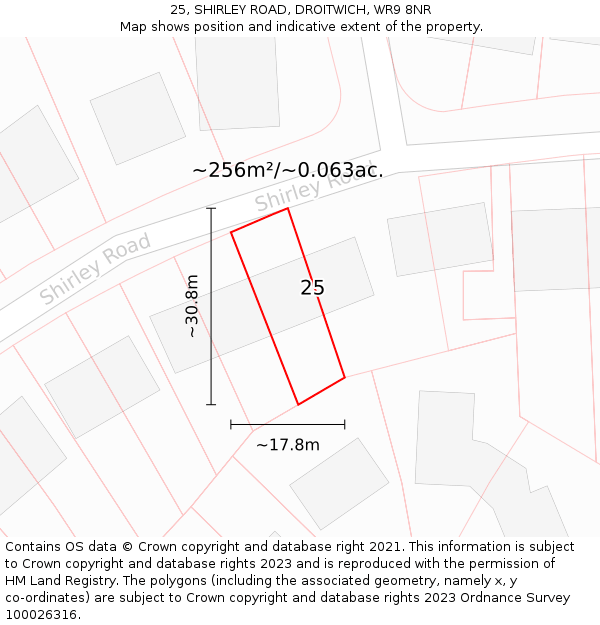 25, SHIRLEY ROAD, DROITWICH, WR9 8NR: Plot and title map