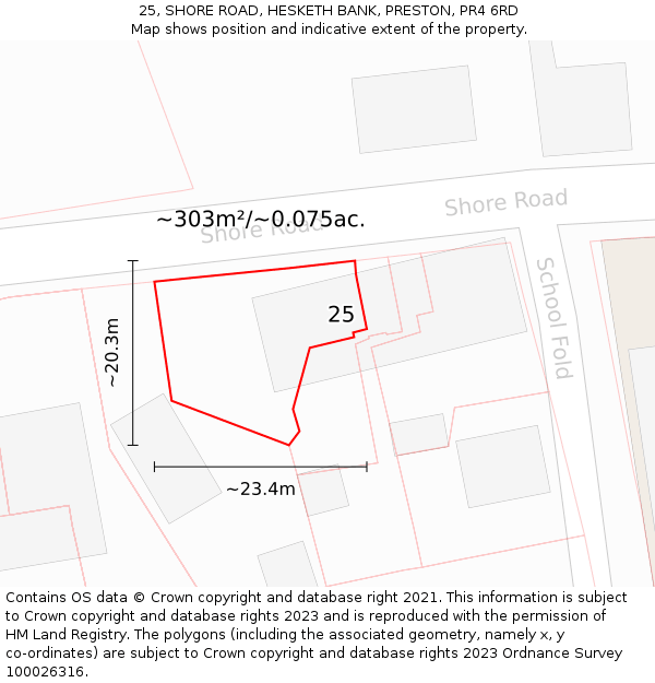 25, SHORE ROAD, HESKETH BANK, PRESTON, PR4 6RD: Plot and title map