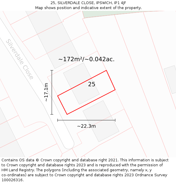 25, SILVERDALE CLOSE, IPSWICH, IP1 4JF: Plot and title map