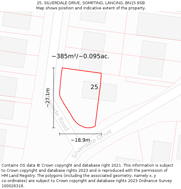 25, SILVERDALE DRIVE, SOMPTING, LANCING, BN15 9SB: Plot and title map