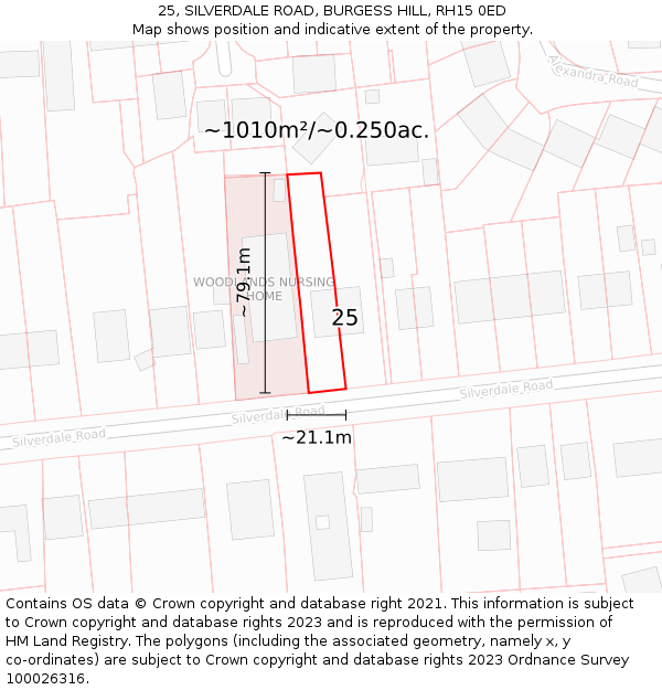 25, SILVERDALE ROAD, BURGESS HILL, RH15 0ED: Plot and title map