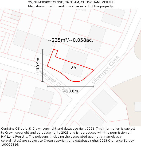 25, SILVERSPOT CLOSE, RAINHAM, GILLINGHAM, ME8 8JR: Plot and title map