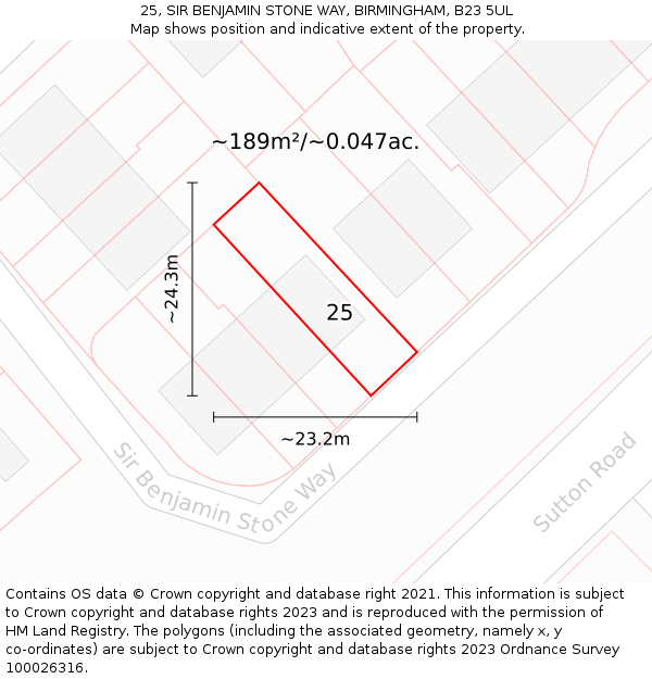 25, SIR BENJAMIN STONE WAY, BIRMINGHAM, B23 5UL: Plot and title map