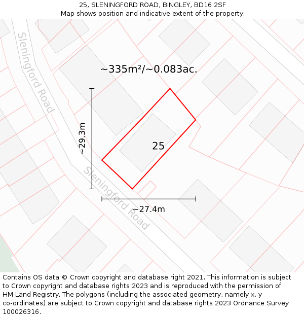 25, SLENINGFORD ROAD, BINGLEY, BD16 2SF: Plot and title map