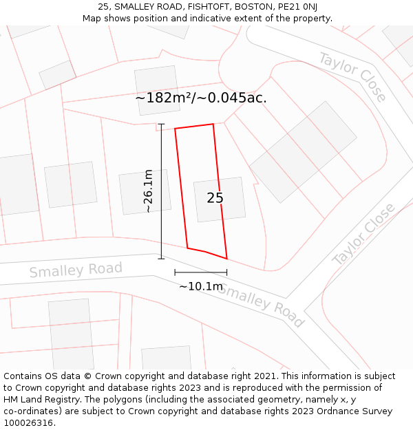 25, SMALLEY ROAD, FISHTOFT, BOSTON, PE21 0NJ: Plot and title map