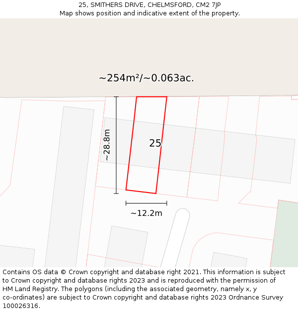 25, SMITHERS DRIVE, CHELMSFORD, CM2 7JP: Plot and title map