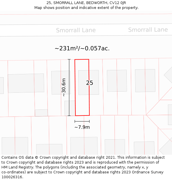 25, SMORRALL LANE, BEDWORTH, CV12 0JR: Plot and title map