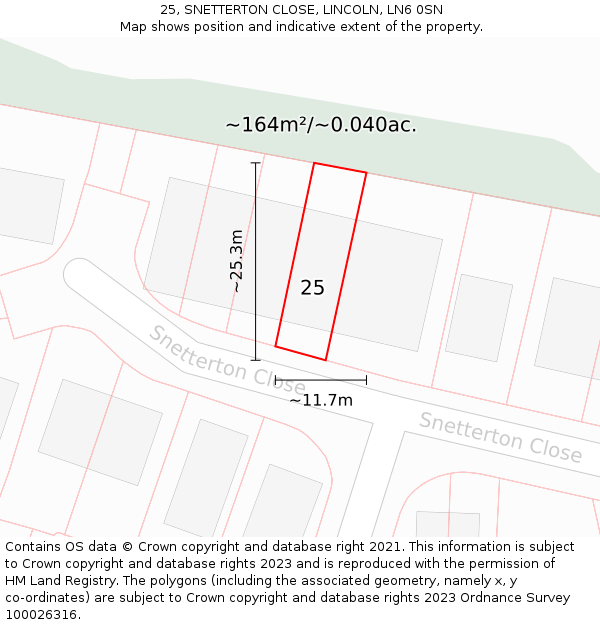 25, SNETTERTON CLOSE, LINCOLN, LN6 0SN: Plot and title map