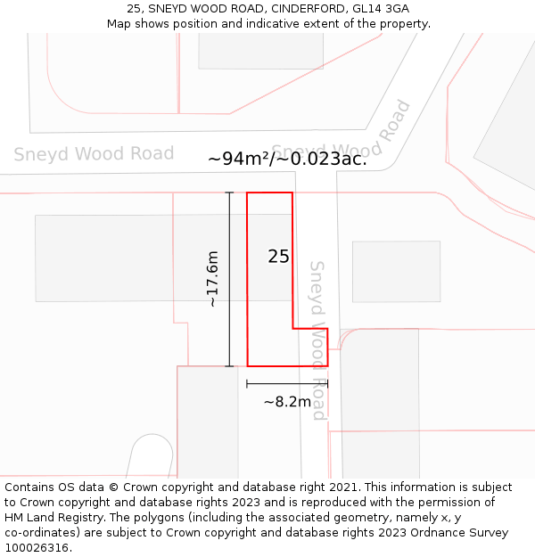 25, SNEYD WOOD ROAD, CINDERFORD, GL14 3GA: Plot and title map