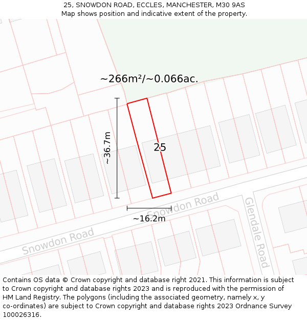 25, SNOWDON ROAD, ECCLES, MANCHESTER, M30 9AS: Plot and title map