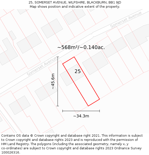 25, SOMERSET AVENUE, WILPSHIRE, BLACKBURN, BB1 9JD: Plot and title map