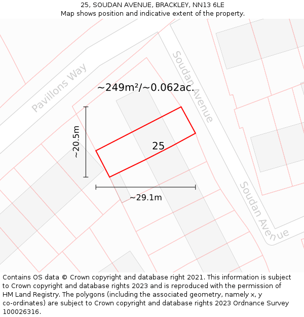 25, SOUDAN AVENUE, BRACKLEY, NN13 6LE: Plot and title map