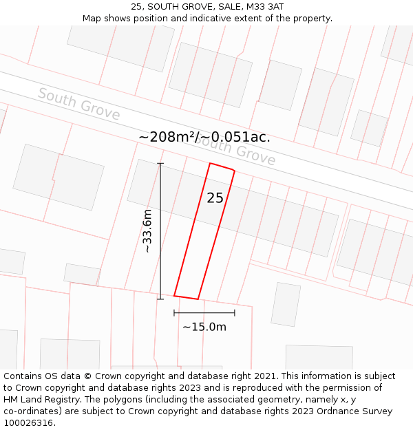 25, SOUTH GROVE, SALE, M33 3AT: Plot and title map