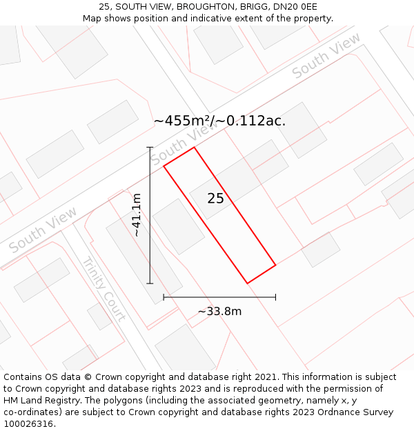 25, SOUTH VIEW, BROUGHTON, BRIGG, DN20 0EE: Plot and title map