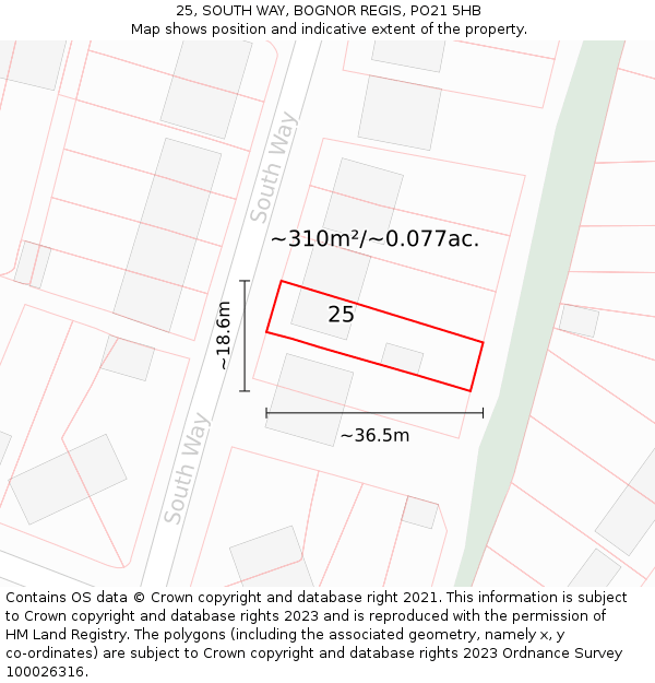 25, SOUTH WAY, BOGNOR REGIS, PO21 5HB: Plot and title map