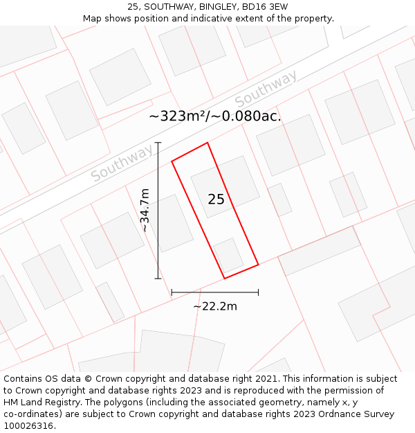 25, SOUTHWAY, BINGLEY, BD16 3EW: Plot and title map